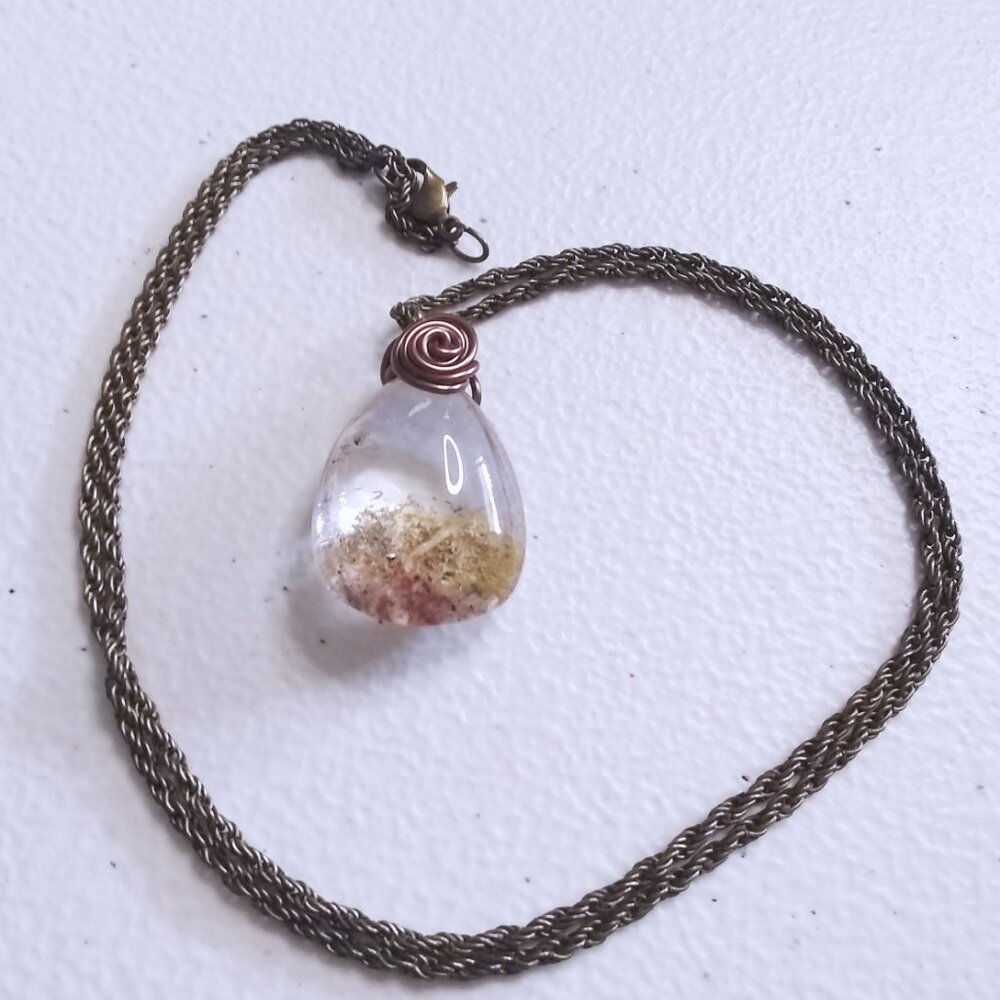 Heavy Clear Quartz Drop Pendant w. Natural Rock Inclusions +++ 23" Rope Chain - Picture 3 of 11